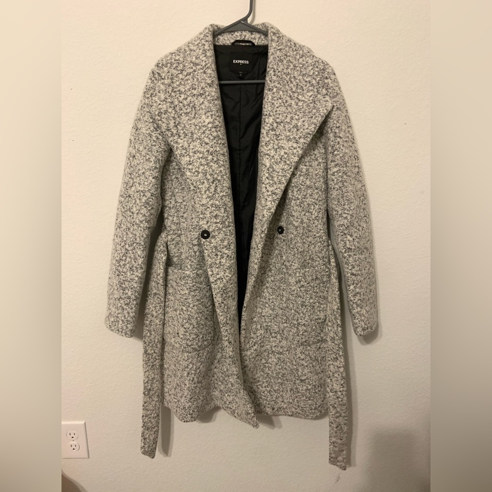 Express Black & White Wool Coat w/ Belt